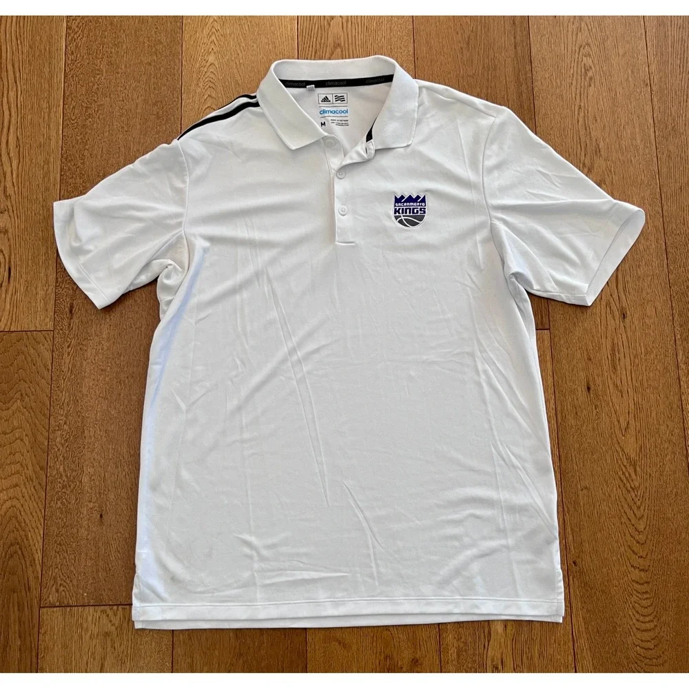 Sacramento Kings NBA Polo Shirt Mens M White Adidas Climacool Embroidered